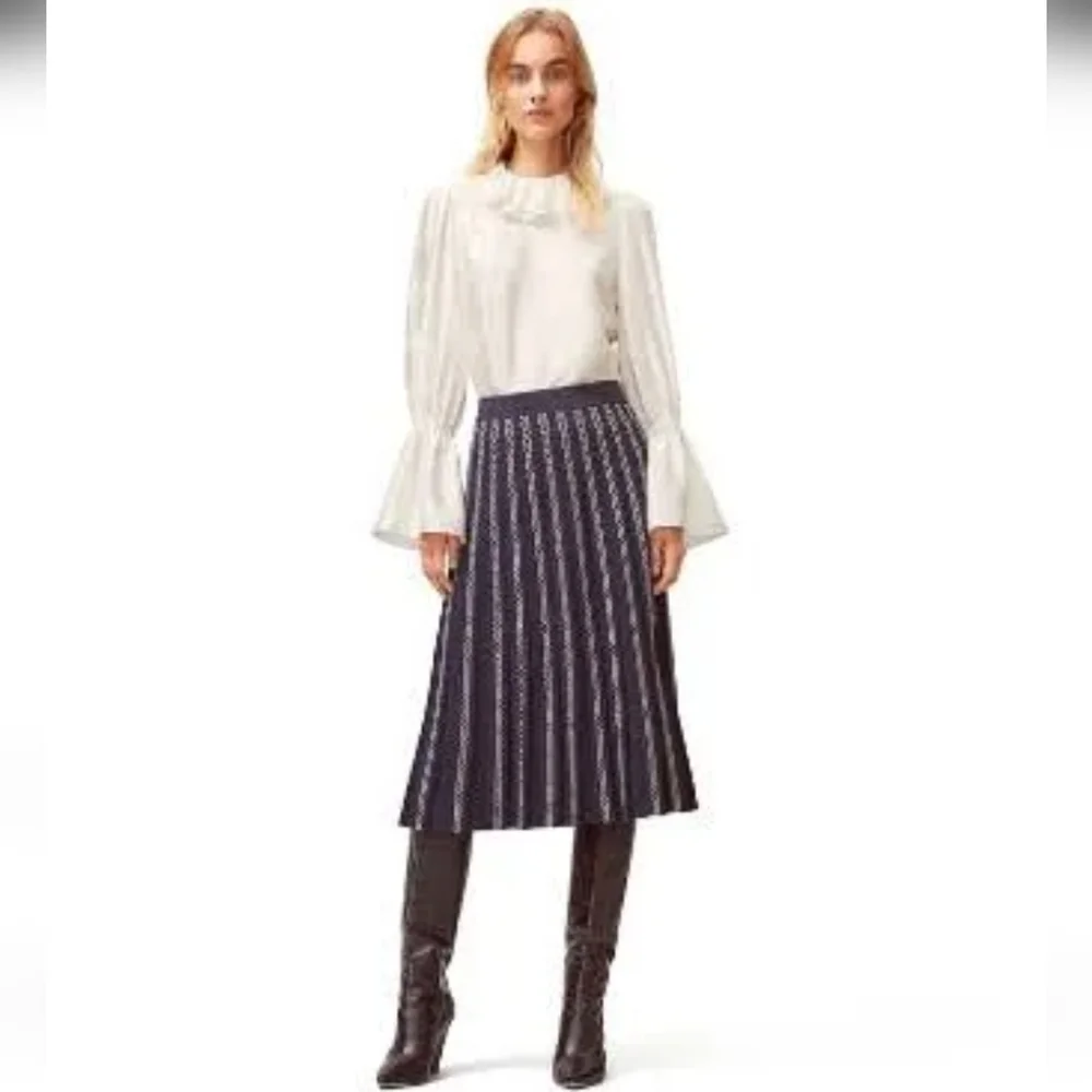 Tory Burch Gemini Link Jacquard Navy Blue Skirt Size XL